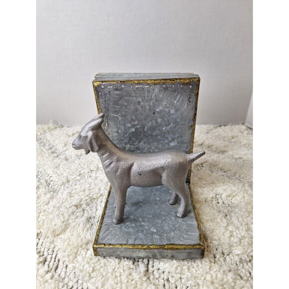 HEARTH AND HAND Galvanized & Aluminum Metal Goats Rustic Bookends Decor Farm - Picture 5 of 9